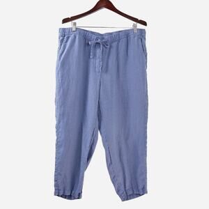 Pure J Jill Size XL Garment Dyed Linen Crop Pants Slim Leg Light Blue